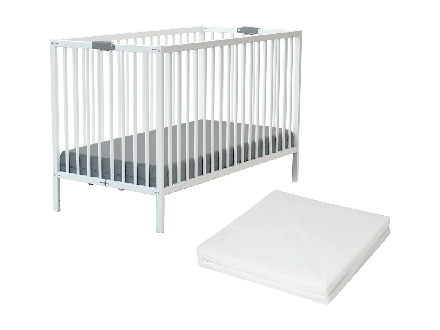 Klappbares Babybett 60x120 mit Matratze Holz Weiß FLEX