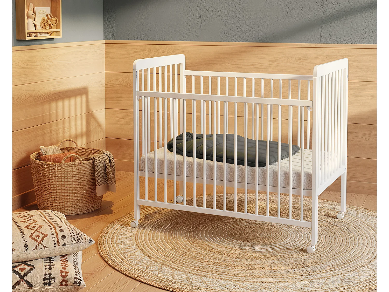 Houten uitschuifbaar babybedje met matras ESSENTIEL Wit 60 x 120 cm