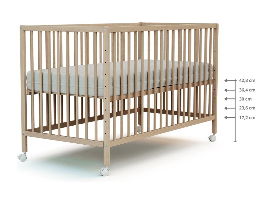 Cuna bebe colecho madera - Haya Cruda - 60 x 120 - 124 x 64,50 x 81cm