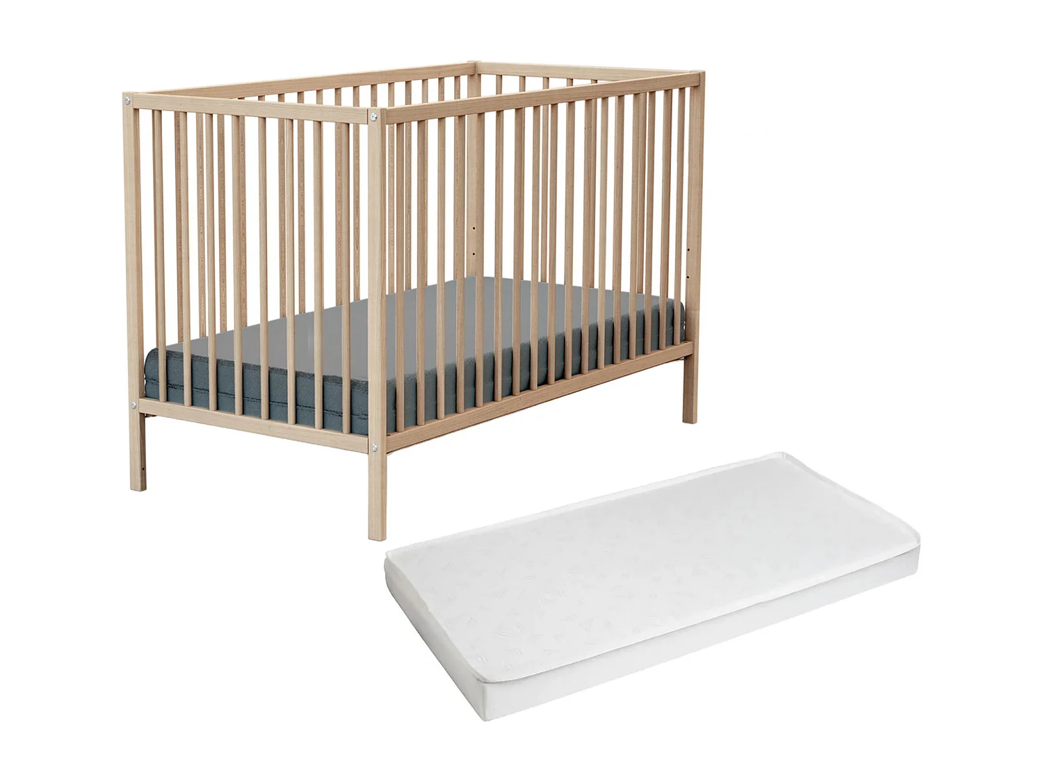 Lettino bambini legno - Faggio natural - 60 x 120 - 124 x 64,50 x 82 cm
