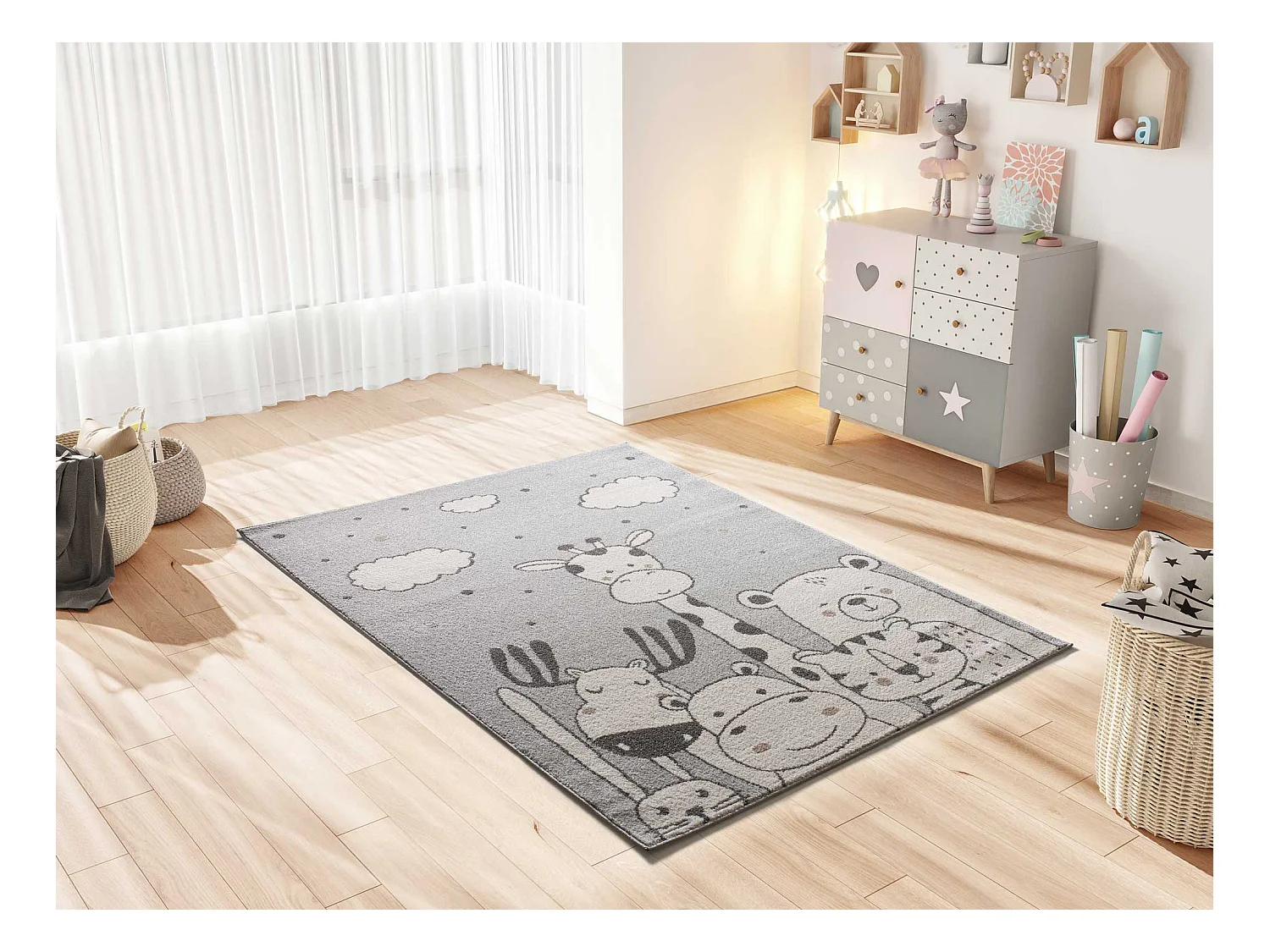 Alfombra interior  - infantil animales - gris - 120 x 170 cm - BEATS