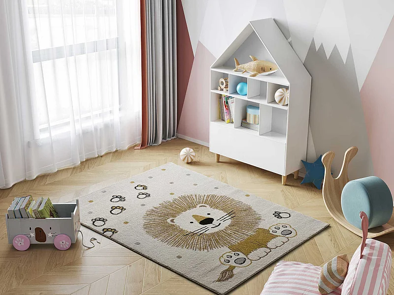 Tapete interior - infantil leão - branco - 120 x 170 cm - BEATS