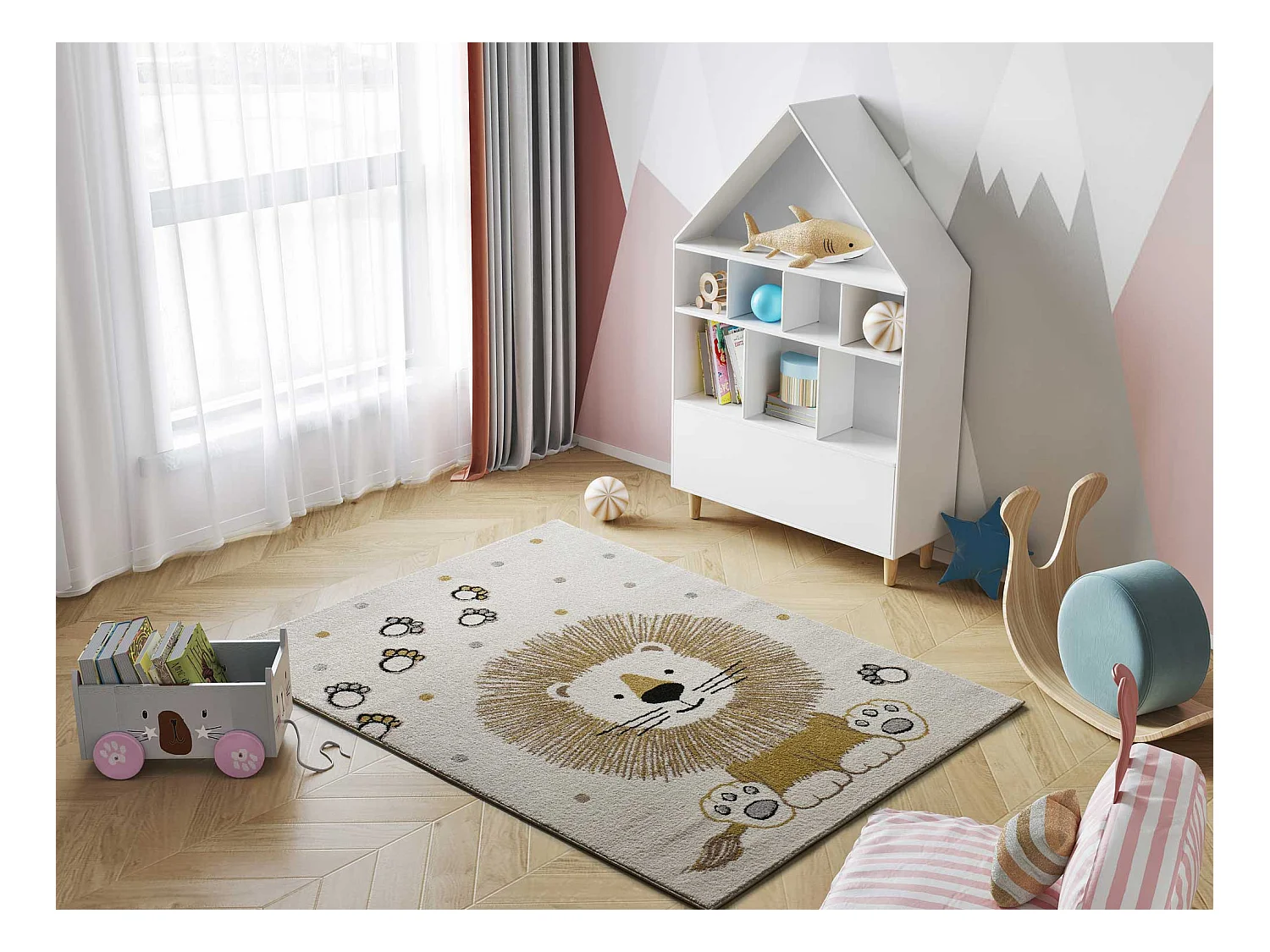 Tapis intérieur - enfant lion - blanc - 120 x 170 cm - BEATS