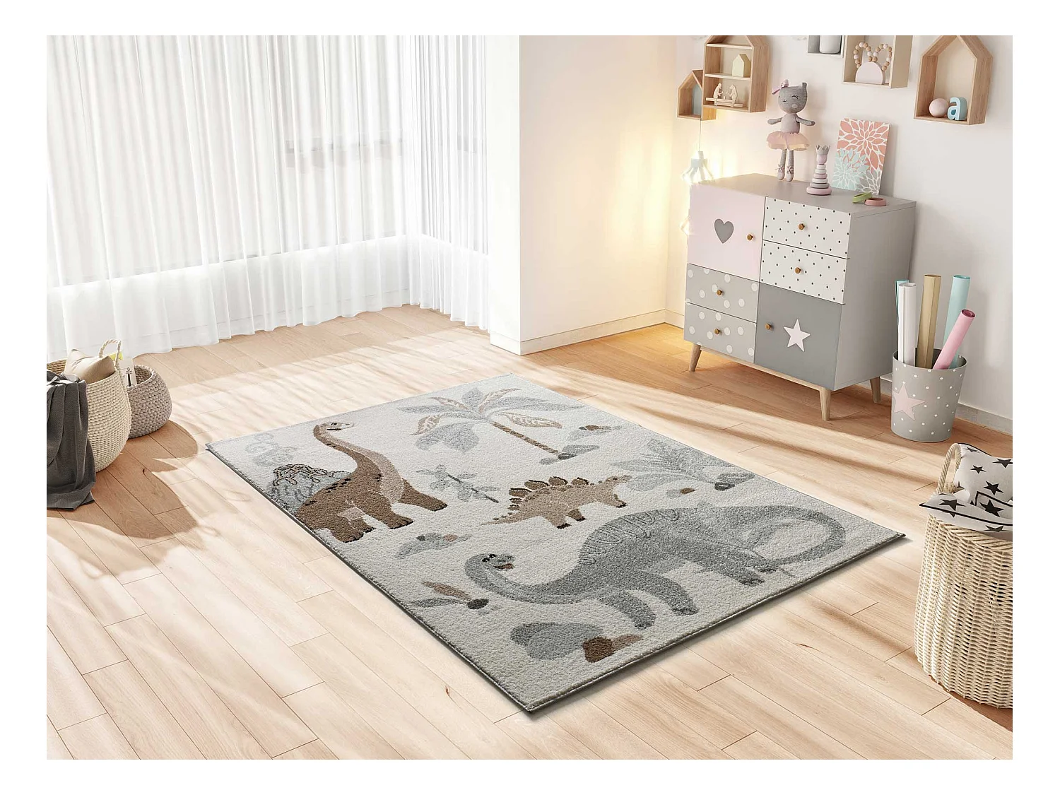 Tapis intérieur - enfant dinasaures - blanc - 120 x 170 cm - BEATS