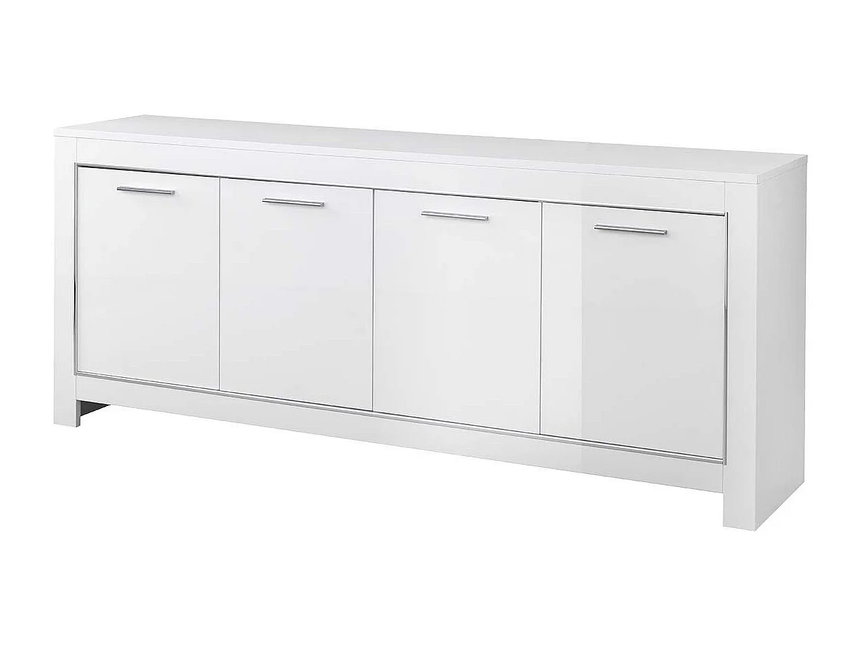 DENAE - Ensemble Séjour Complet Laqué Blanc Brillant Table 160cm + Buffet + Vitrine Leds