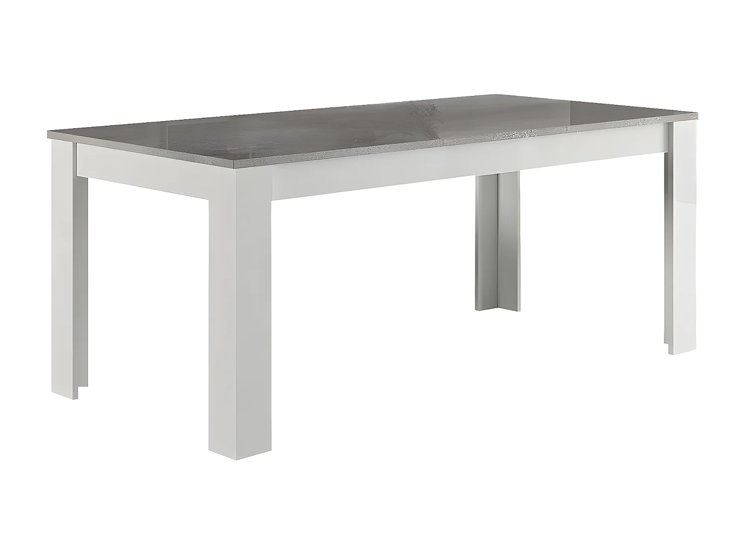 DENAE - Ensemble Séjour Complet Blanc et Gris Marbré Table 160cm + Buffet + Vitrine Leds