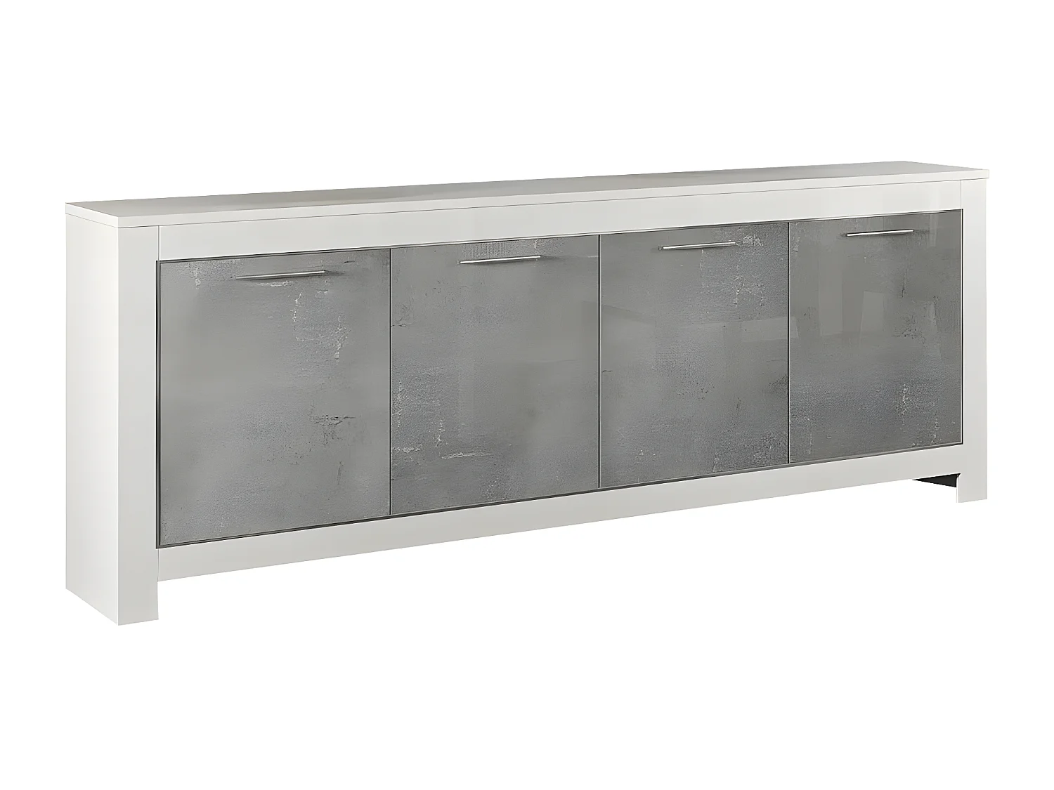 DENAE - Ensemble Séjour Complet Blanc et Gris Marbré Table 160cm + Buffet + Vitrine Leds