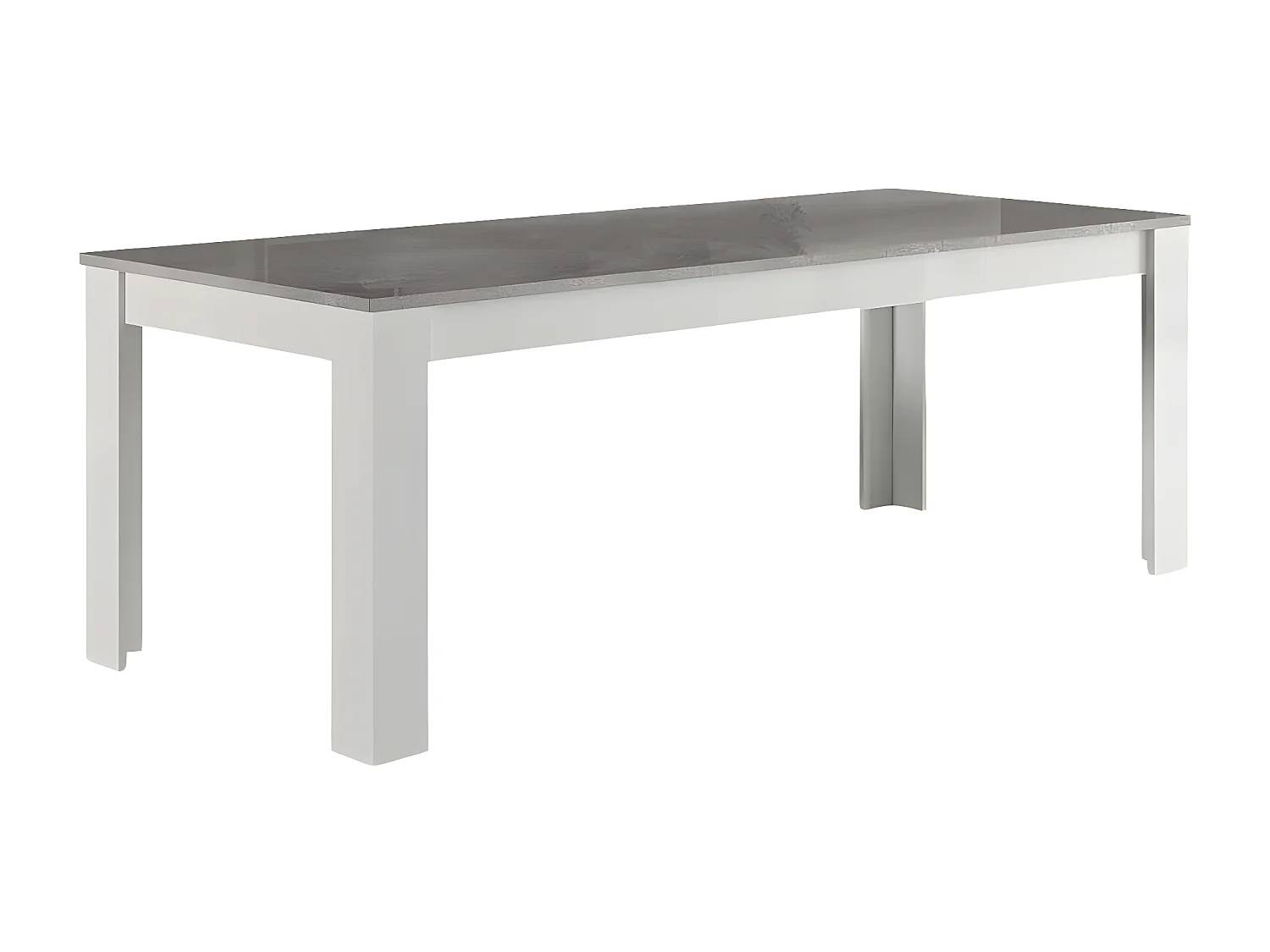 DENAE - Ensemble Séjour Complet Blanc et Gris Marbré Table 190cm + Buffet + Vitrine Leds