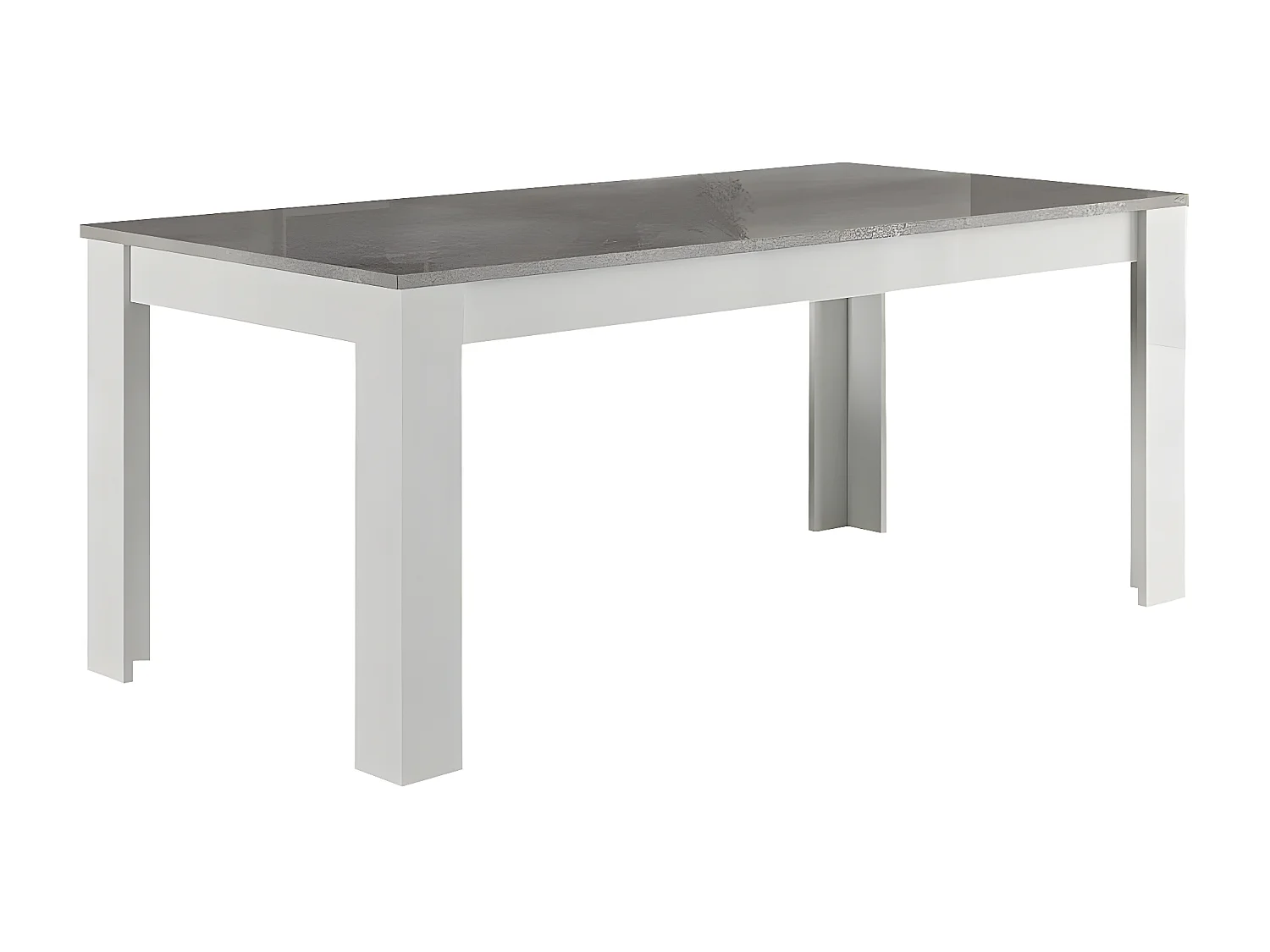 DENAE - Ensemble Séjour Blanc et Gris Marbré Table 160cm + Buffet 4 Portes