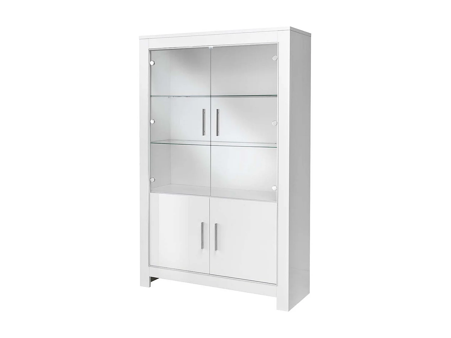 DENAE - Ensemble Séjour Complet Laqué Blanc Brillant Table 190cm + Buffet + Vitrine Leds