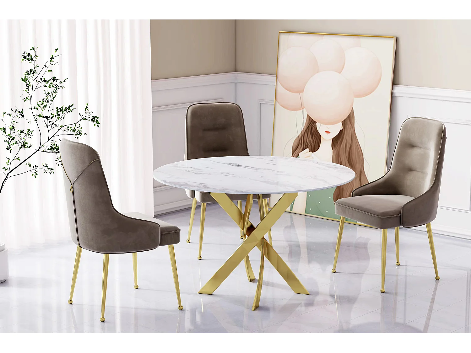 Lot de 2 chaises luxury ZIP en velours pieds Gold - Moka