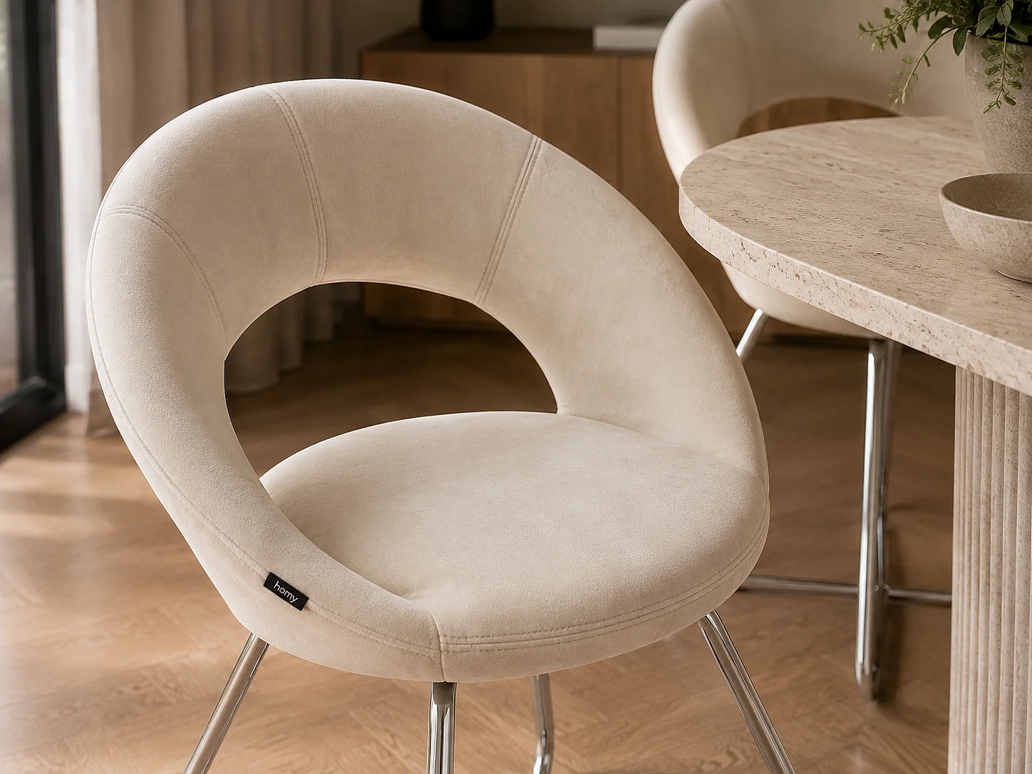 Lot de 4 Chaises BUBBLE Chrome velours - écru