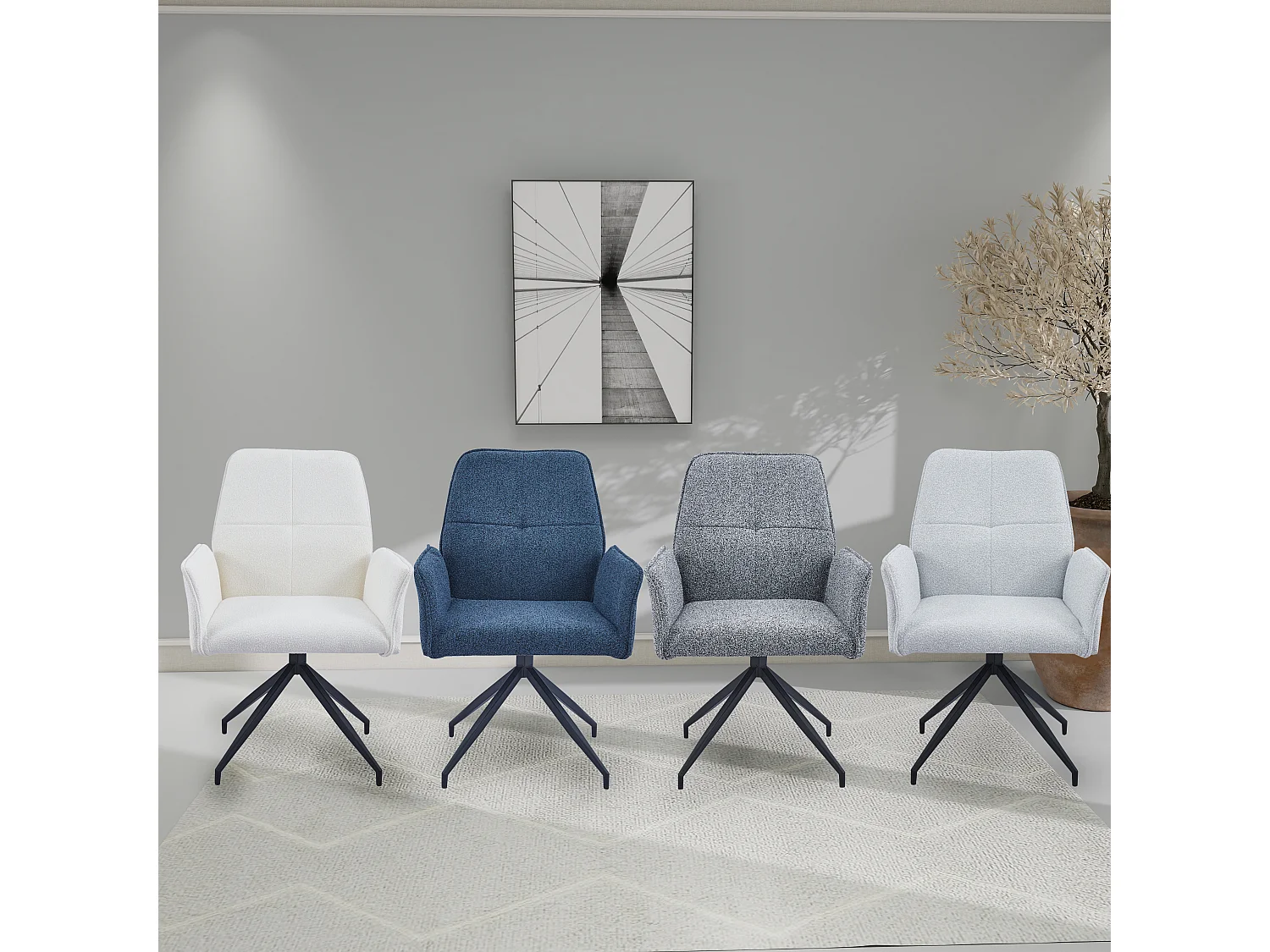 Lot de Chaise de Bureau LUTETIA – Métal Noir & Tissu Tweed– 65x62x88 cm