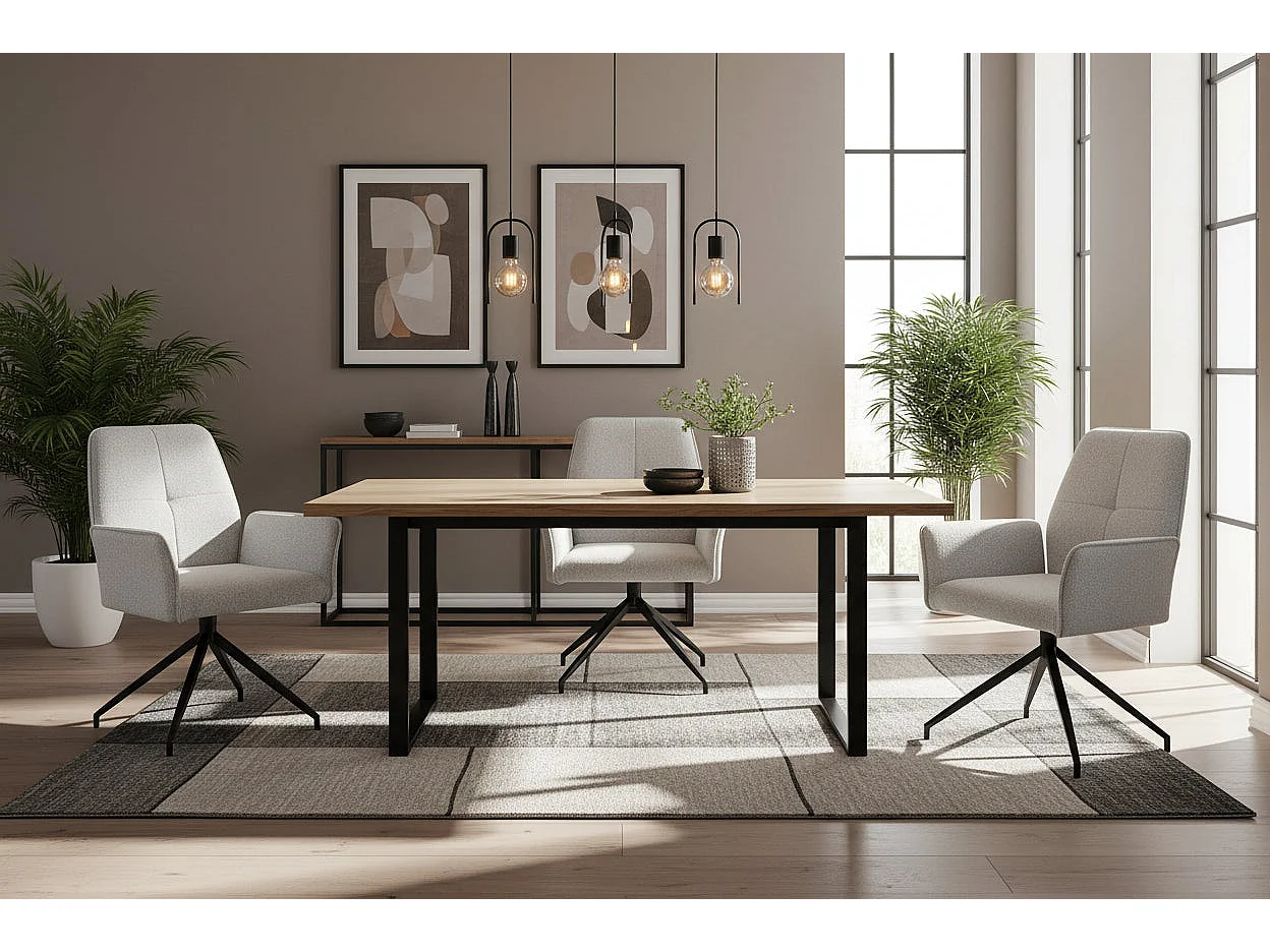 Lot 2 Chaises de Bureau Lutetia Tissu Tweed Gris Pieds Métal Noir 65x62x88cm