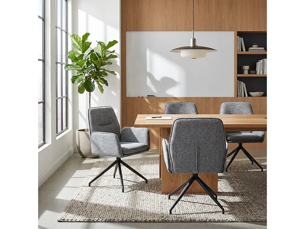 Lot 2 Chaises de Bureau Lutetia Tissu Tweed Anthracite Pieds Métal Noir 65x62x88cm