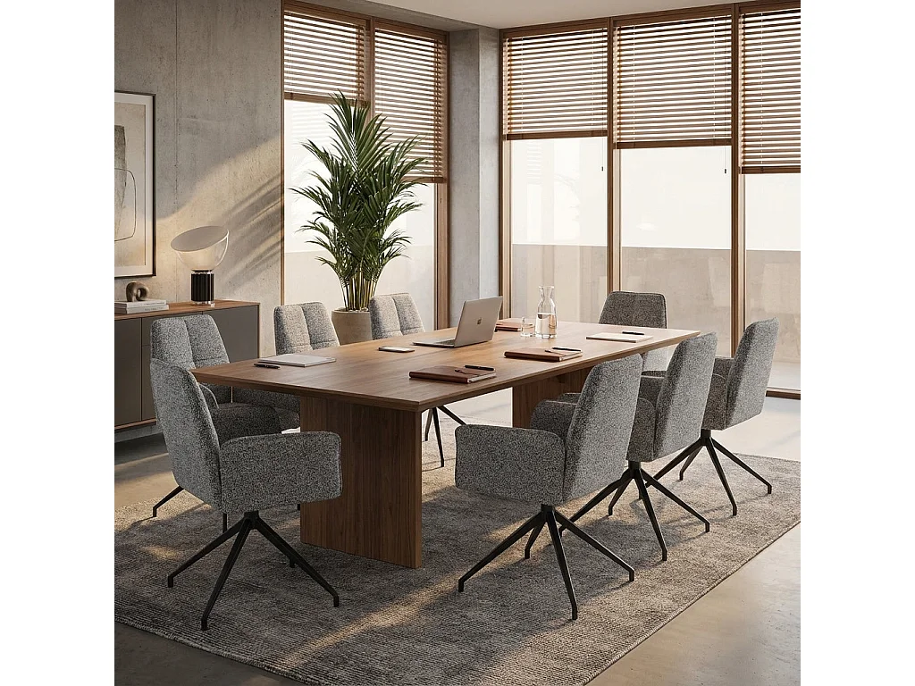 Lot 2 Chaises de Bureau Lutetia Tissu Tweed Anthracite Pieds Métal Noir 65x62x88cm