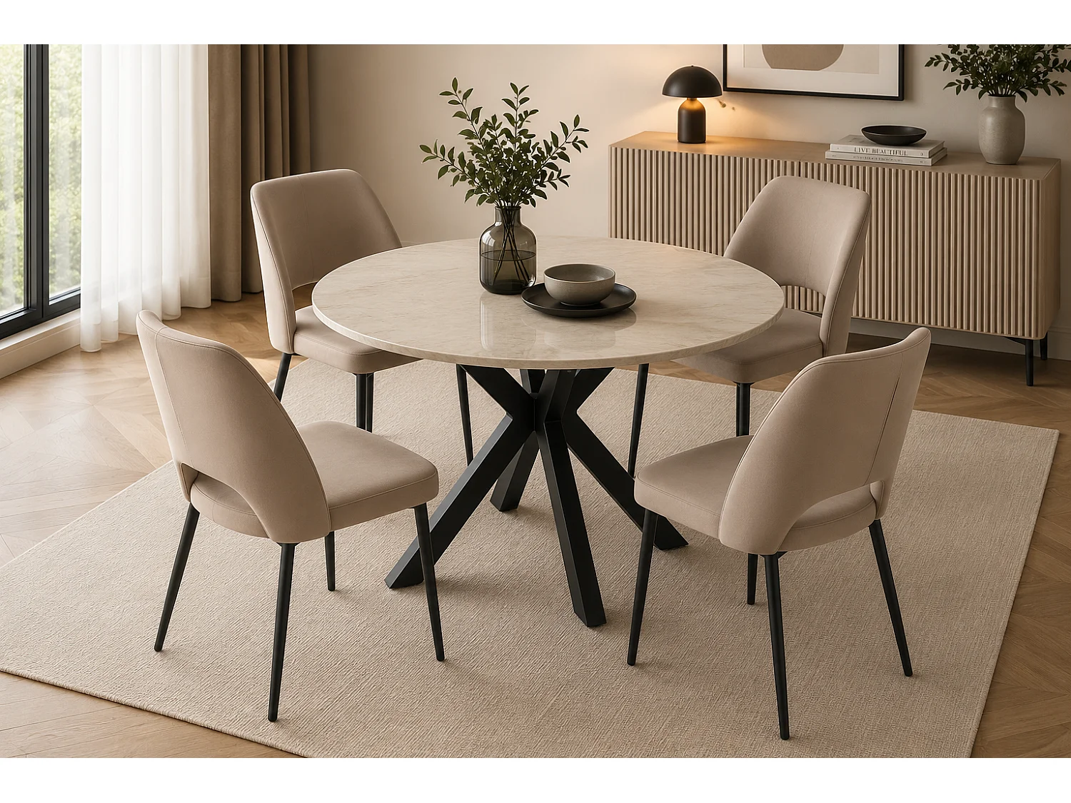 Lot de 4 chaises AVA Métal noir Velours - Taupe