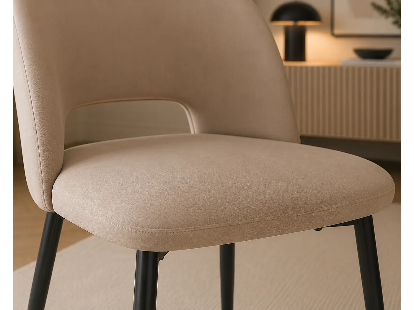 Lot de 4 chaises AVA Métal noir Velours - Taupe