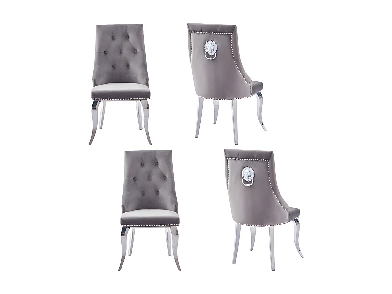 Lot de 4 Chaises LION Capitonnées et Cloutées Chrome Velours