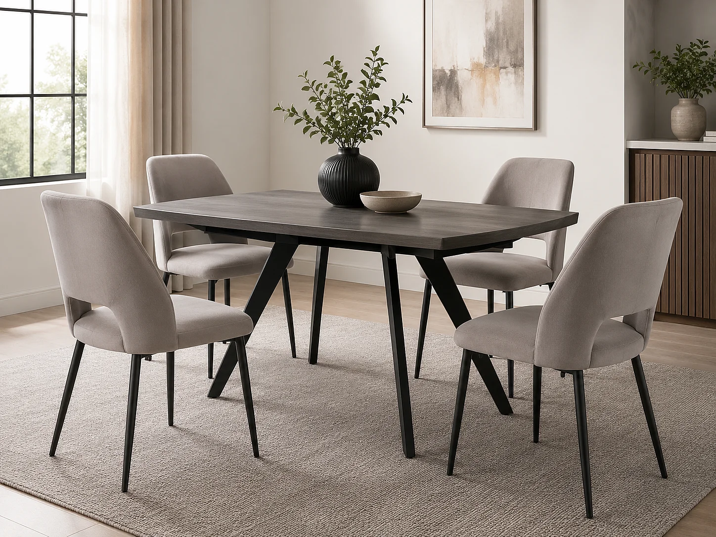 Lot de 4 chaises AVA Métal noir Velours - Gris