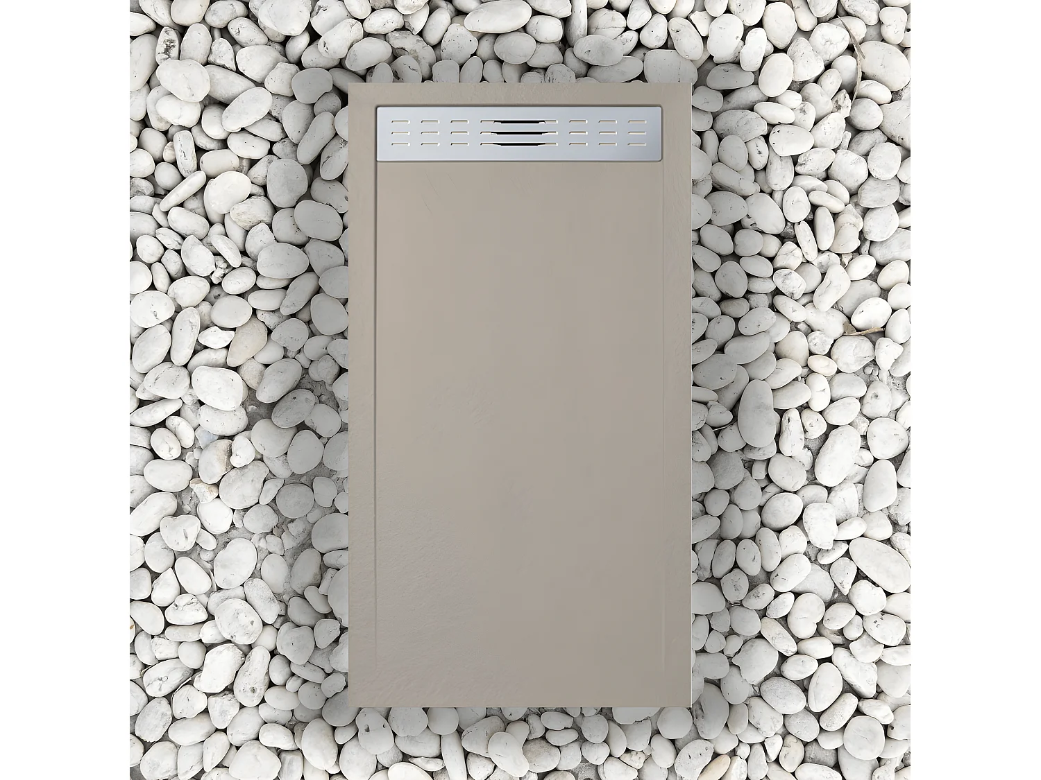 Receveur de douche 70X140 cm avec grille latérale Vulcano Line Slim Moka Ral 1001 en résine synthétique et poudre de marbre avec drain