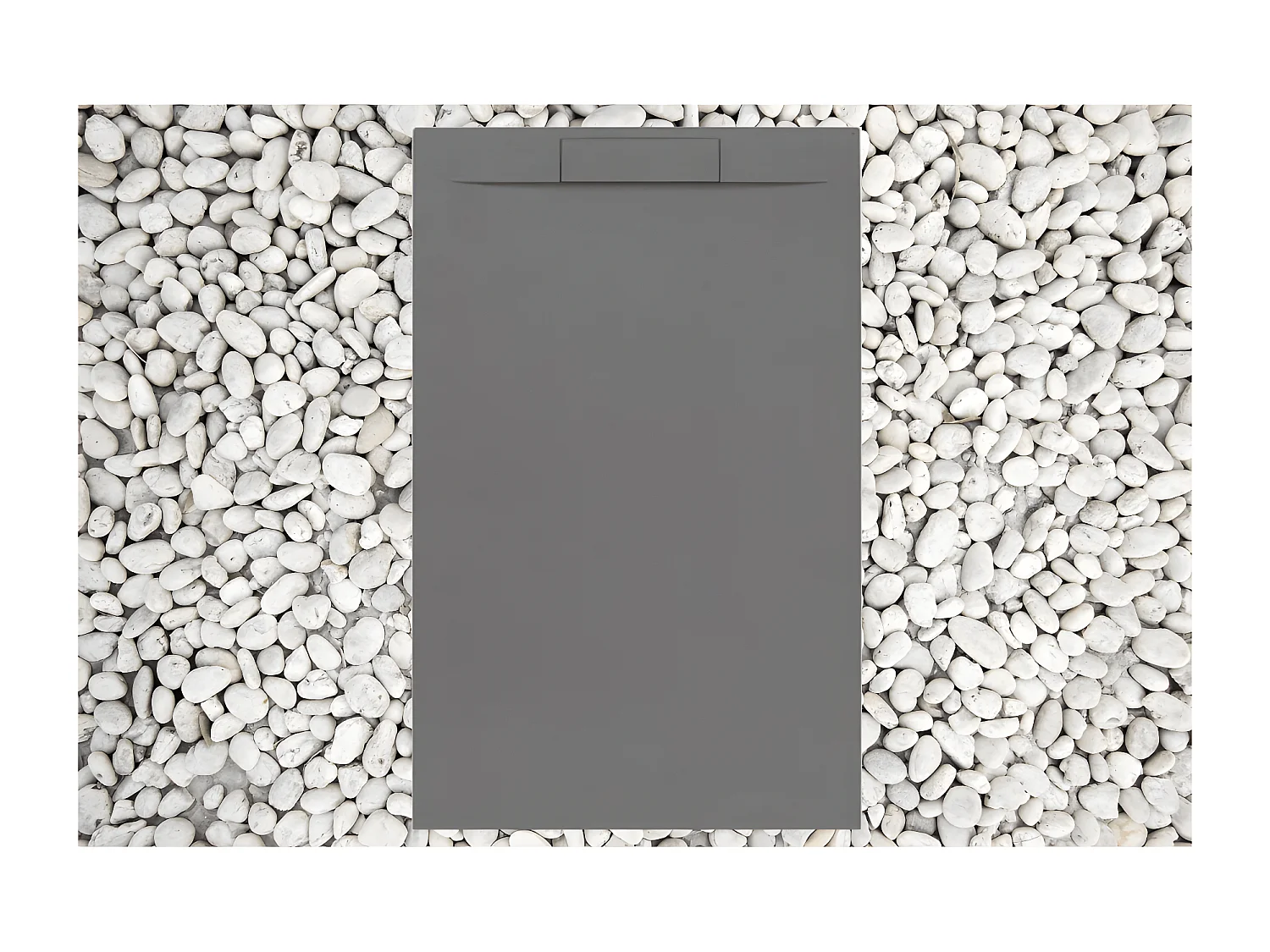 Receveur de douche 120X90 cm GRIS RAL 7037 Ligne Vulcano PLUS en résine et poudre de marbre avec grille latérale en résine de marbre