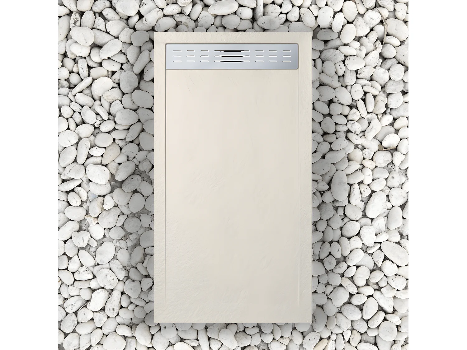 Piatto Doccia 80X140 cm Con Griglia Laterale Vulcano Line Slim Beige Ral 9001 In Resina Sintetica e Polvere Di Marmo Con Piletta