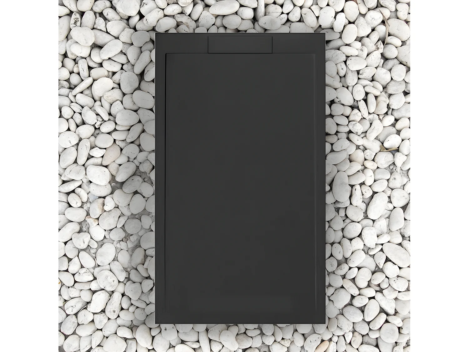 RECEVEUR DE DOUCHE 120X90 cm Ligne Nero Vulcano SLIM en résine et poudre de marbre avec grille latérale en résine de marbre