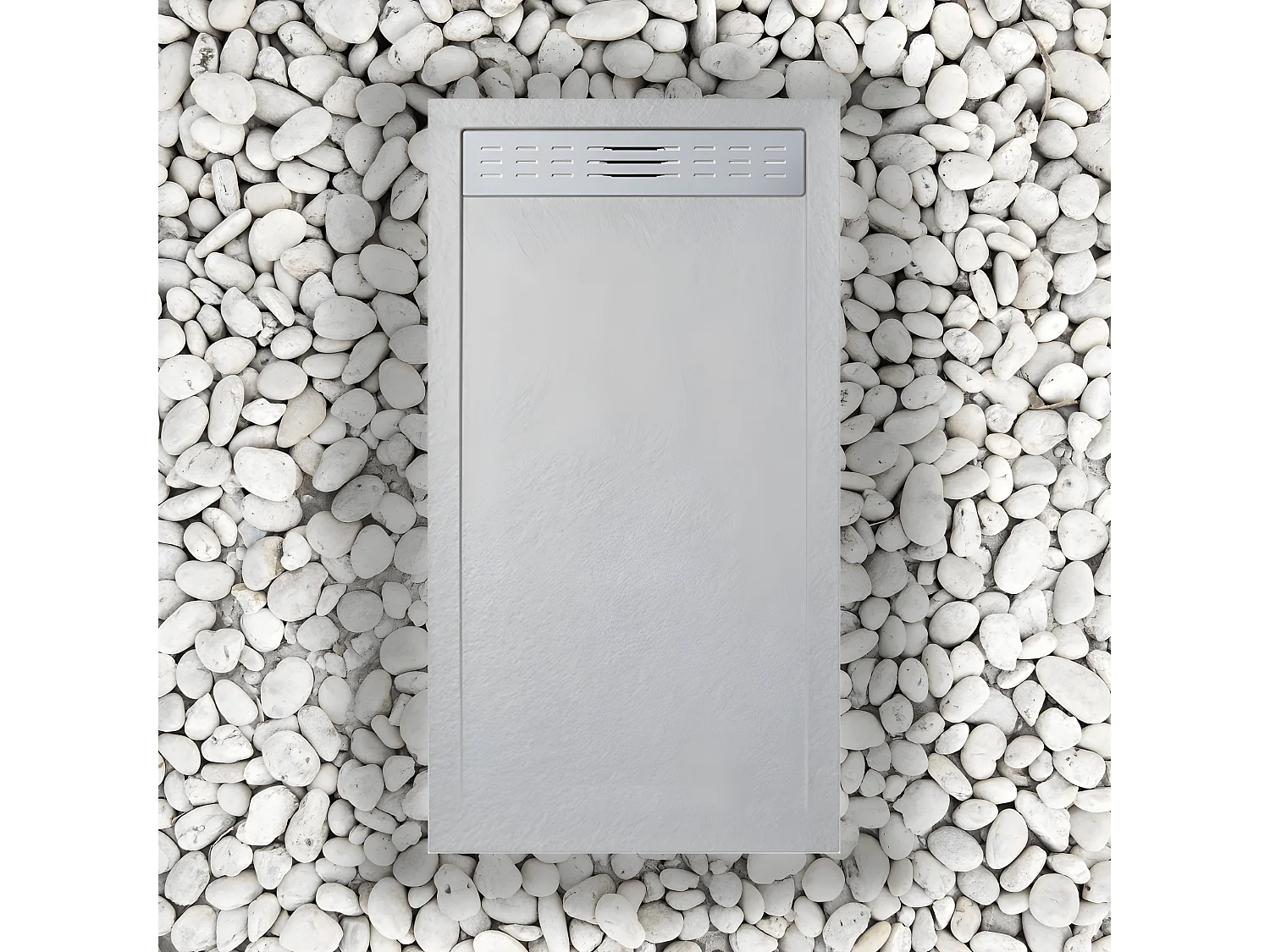 Piatto Doccia 70X185 cm Con Griglia Laterale Vulcano Line Slim Grigio Perla Ral 7035 In Resina Sintetica e Polvere Di Marmo Con Piletta