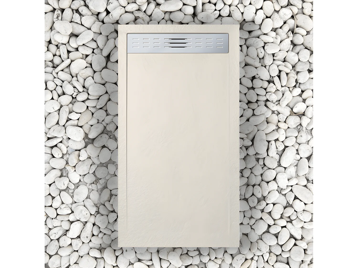 Piatto Doccia 70X155 cm Con Griglia Laterale Vulcano Line Slim Beige Ral 9001 In Resina Sintetica e Polvere Di Marmo Con Piletta