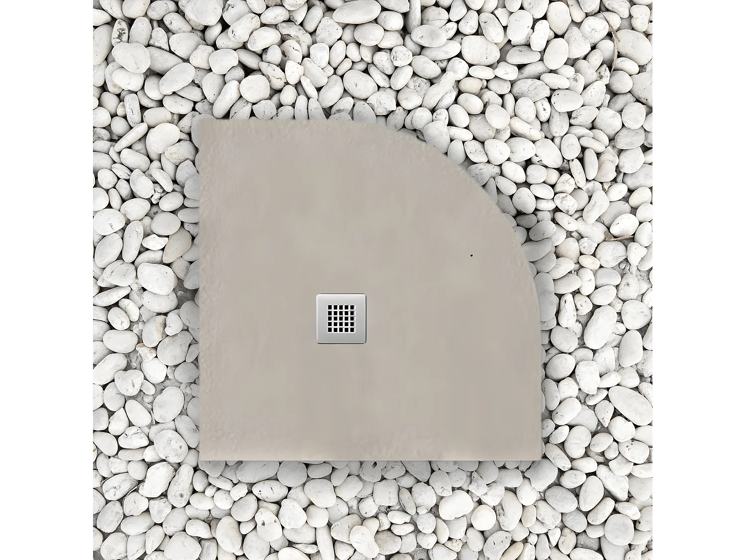 Duschwanne 90x90 cm Halbrund Vulcano Line Extra Slim Grau aus Kunstharz und Marmorpulver mit freiem Ablauf