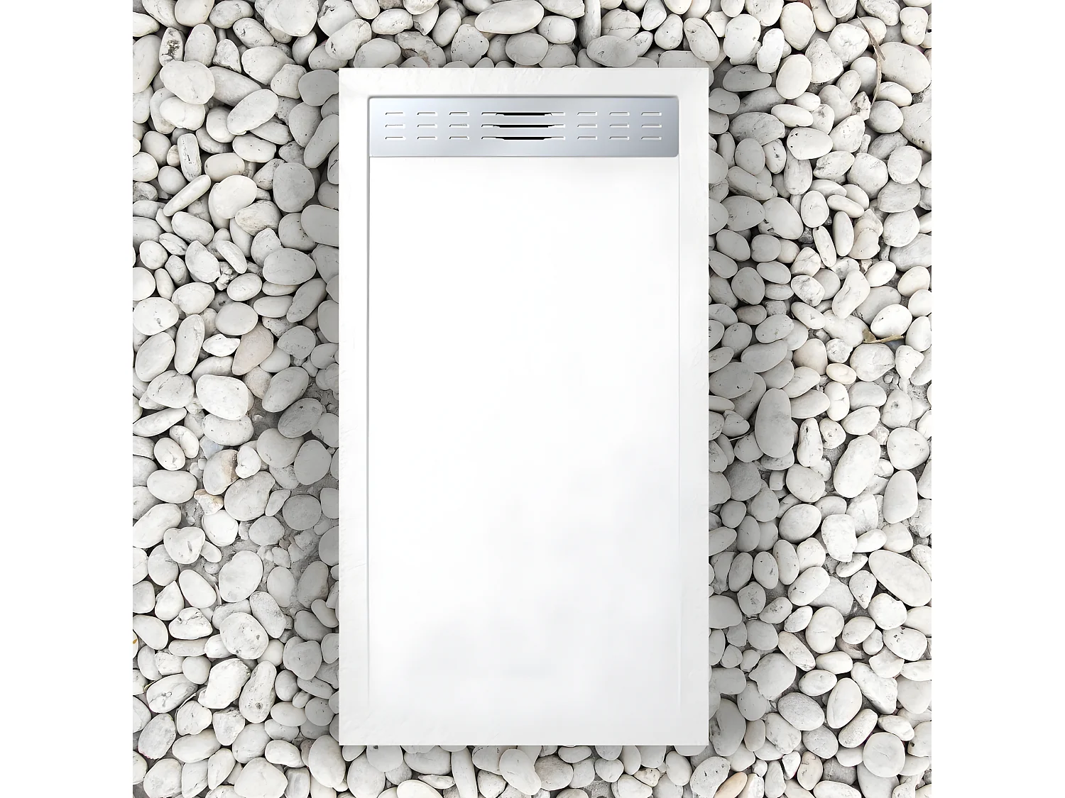 Duschwanne 130x80 cm mit Seitengitter Vulcano Line Extra Slim Weiß aus Kunstharz und Marmorpulver mit Ablauf