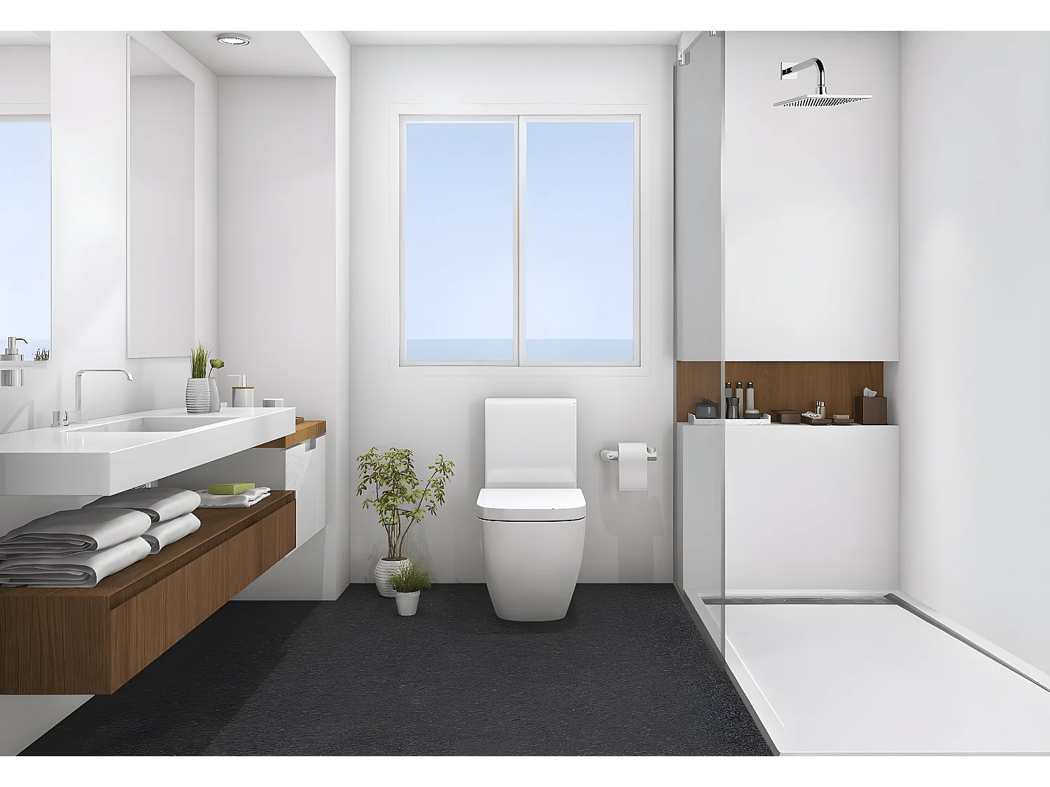 Duschwanne 90 x 165 cm mit Seitengitter Vulcano Line Slim Grau RAL 7037 aus Kunstharz und Marmorpulver mit Ablauf