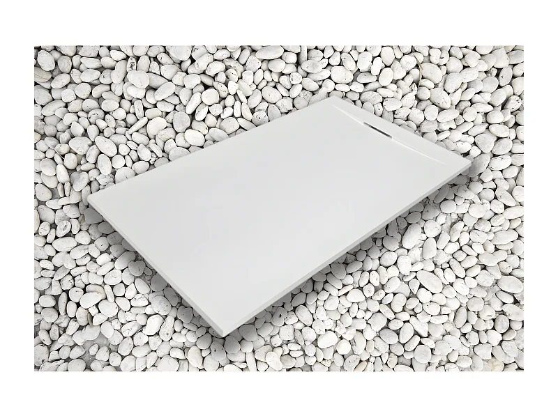 Duschwanne 140 x 100 cm weiß Vulcano Line PLUS aus Harz und Marmorpulver mit seitlichem Gitter aus MARMORHARZ