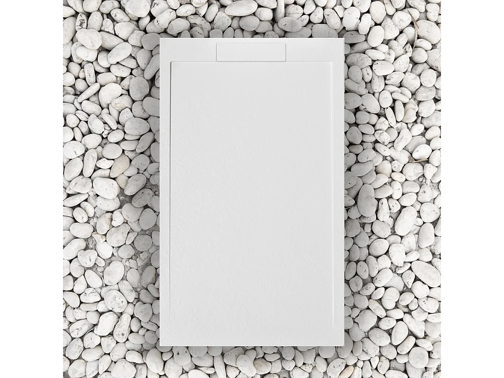 RECEVEUR DE DOUCHE 140X90 cm Ligne Bianco Vulcano SLIM en résine et poudre de marbre avec grille latérale en résine de marbre