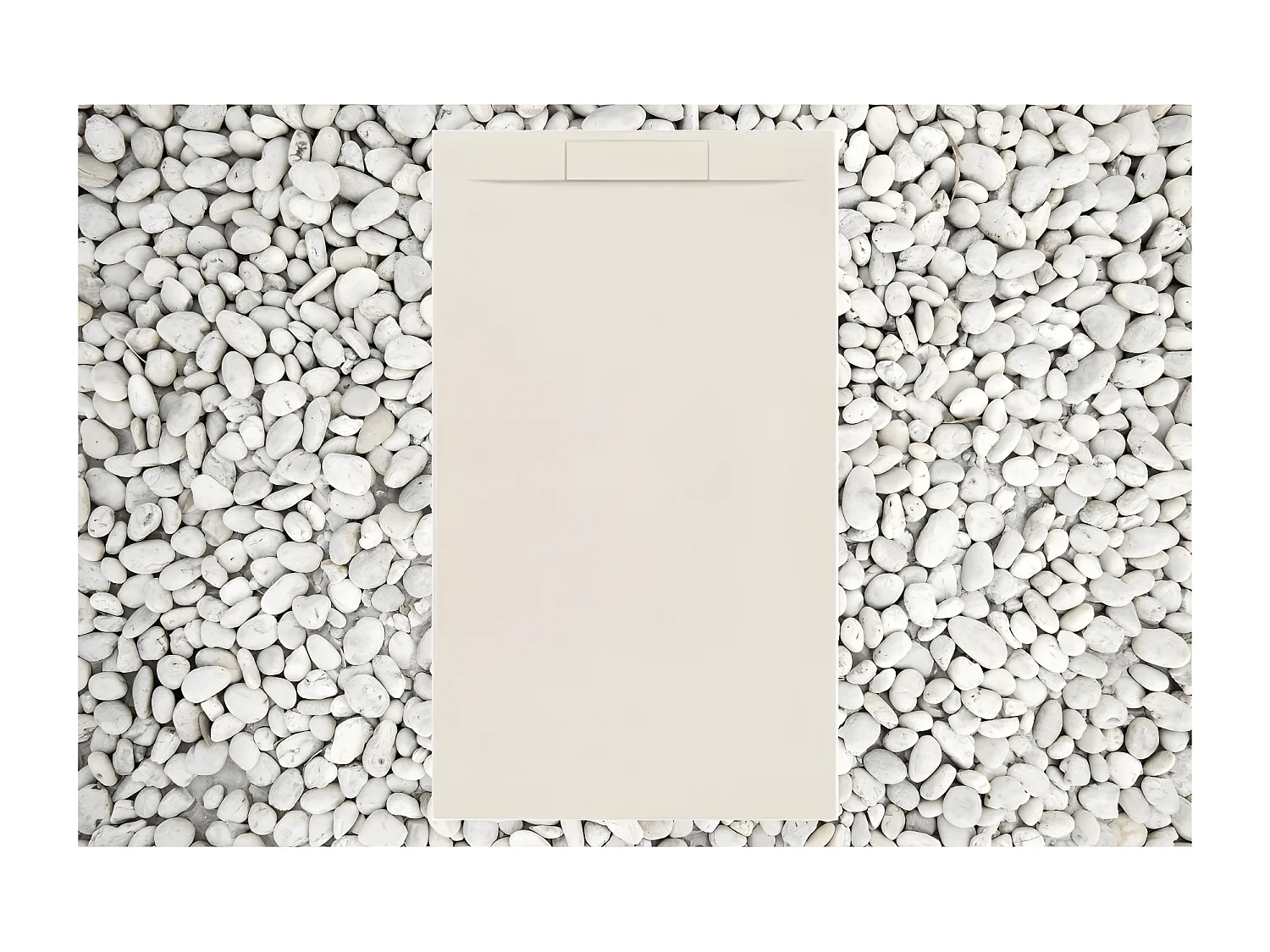 Receveur de douche 75X130 cm Beige Vulcano Line PLUS en résine et poudre de marbre avec grille latérale en résine de marbre