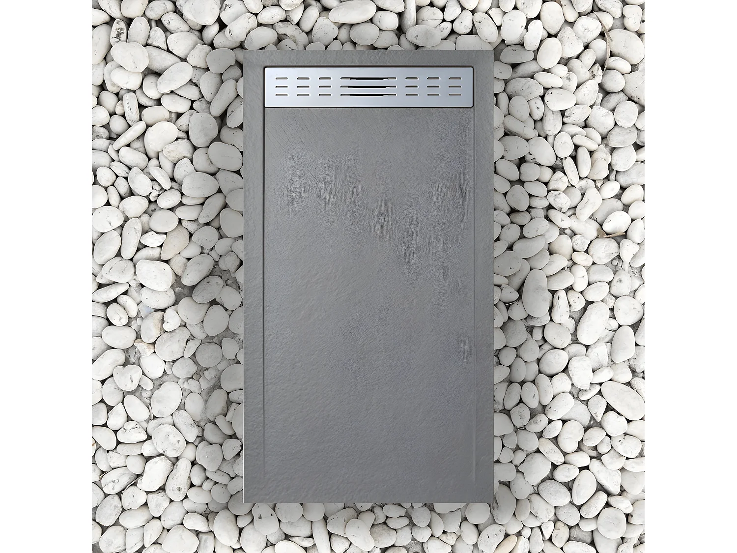 Duschwanne 90 x 180 cm mit Seitengitter Vulcano Line Slim Grau RAL 7037 aus Kunstharz und Marmorpulver mit Ablauf