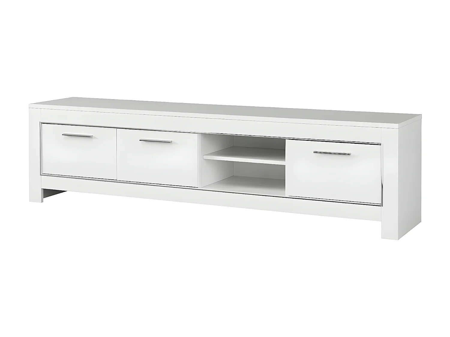 DENAE - Ensemble Salon Laqué Blanc Brillant Meuble TV 3 Portes + Table Basse Carrée