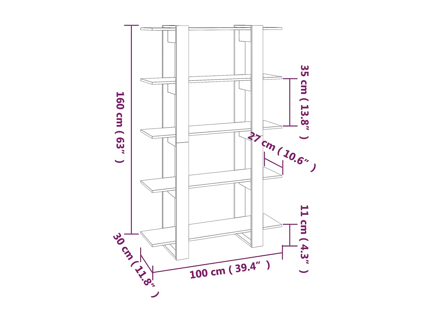 Boekenkast/kamerscherm 100x30x160 cm betongrijs