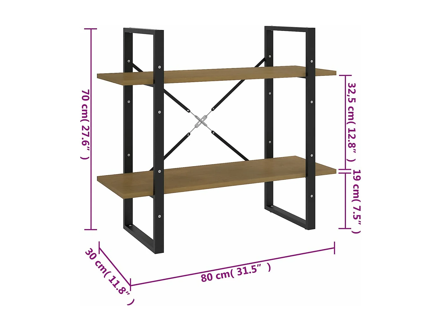 Bibliothèque à 2 niveaux Marron 80x30x70 cm Bois de pin massif
