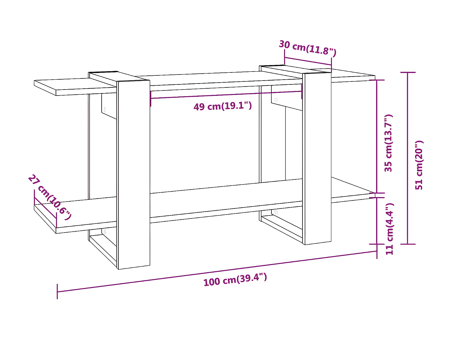 Bibliothèque Gris béton 100x30x51 cm Bois d'ingénierie