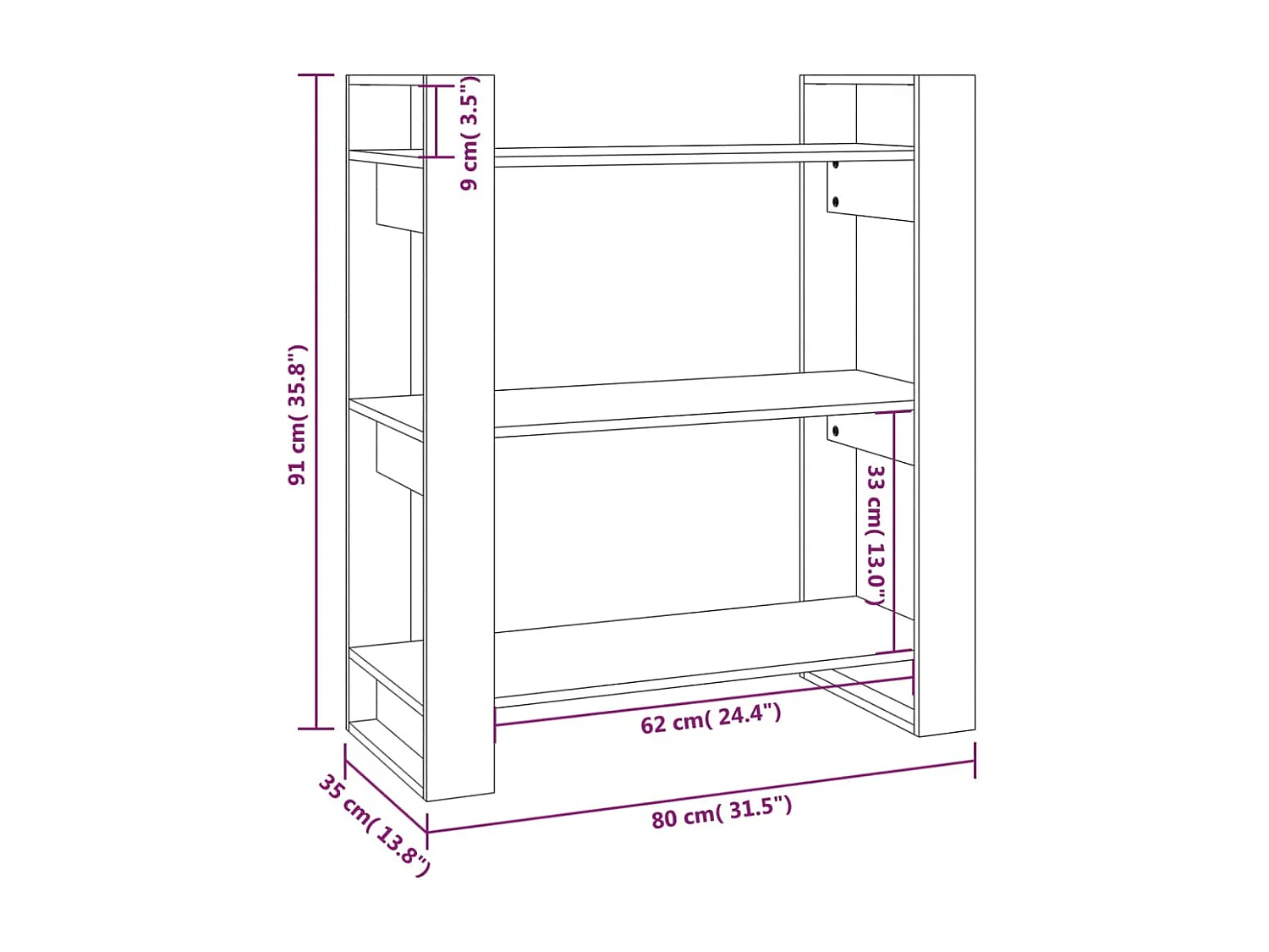 Bibliothèque/Séparateur de pièce Noir 80x35x91 cm Pin solide