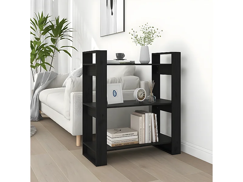 Boekenkast/kamerscherm 80x35x91 cm massief grenenhout zwart