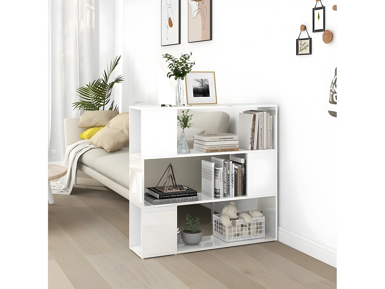 Bibliothèque/Séparateur de pièce Blanc brillant 100x24x94 cm