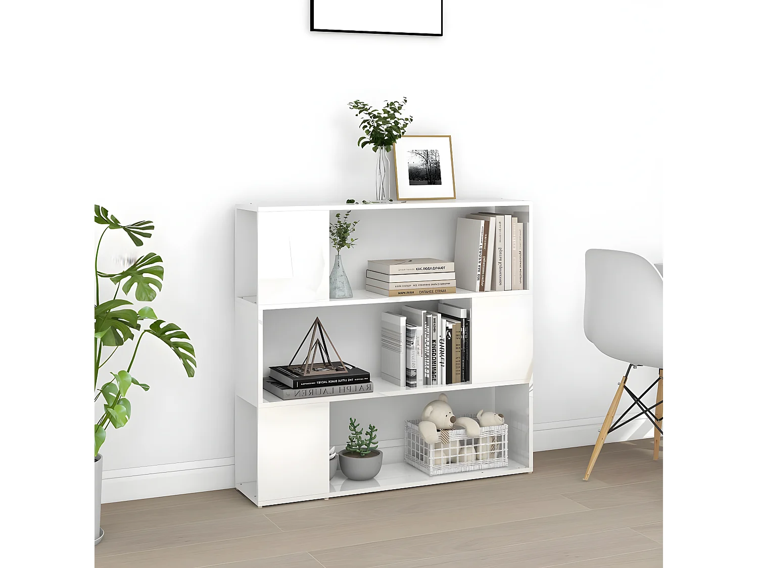 Bibliothèque/Séparateur de pièce Blanc brillant 100x24x94 cm