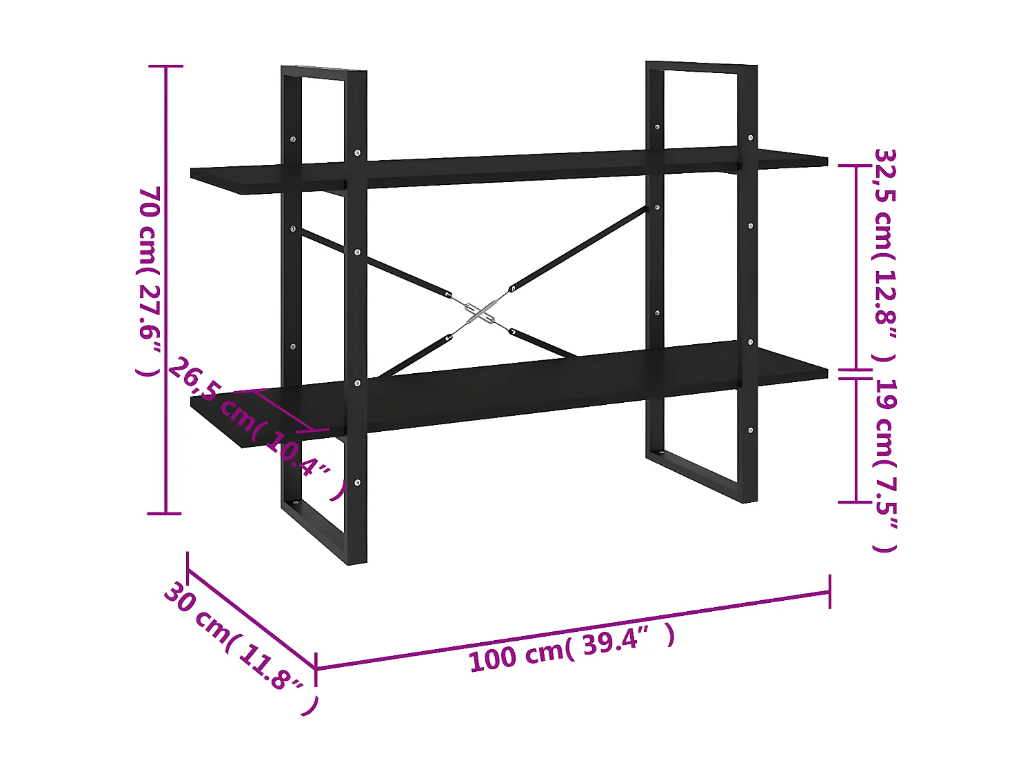 Bibliothèque à 2 niveaux Noir 100x30x70 cm Aggloméré