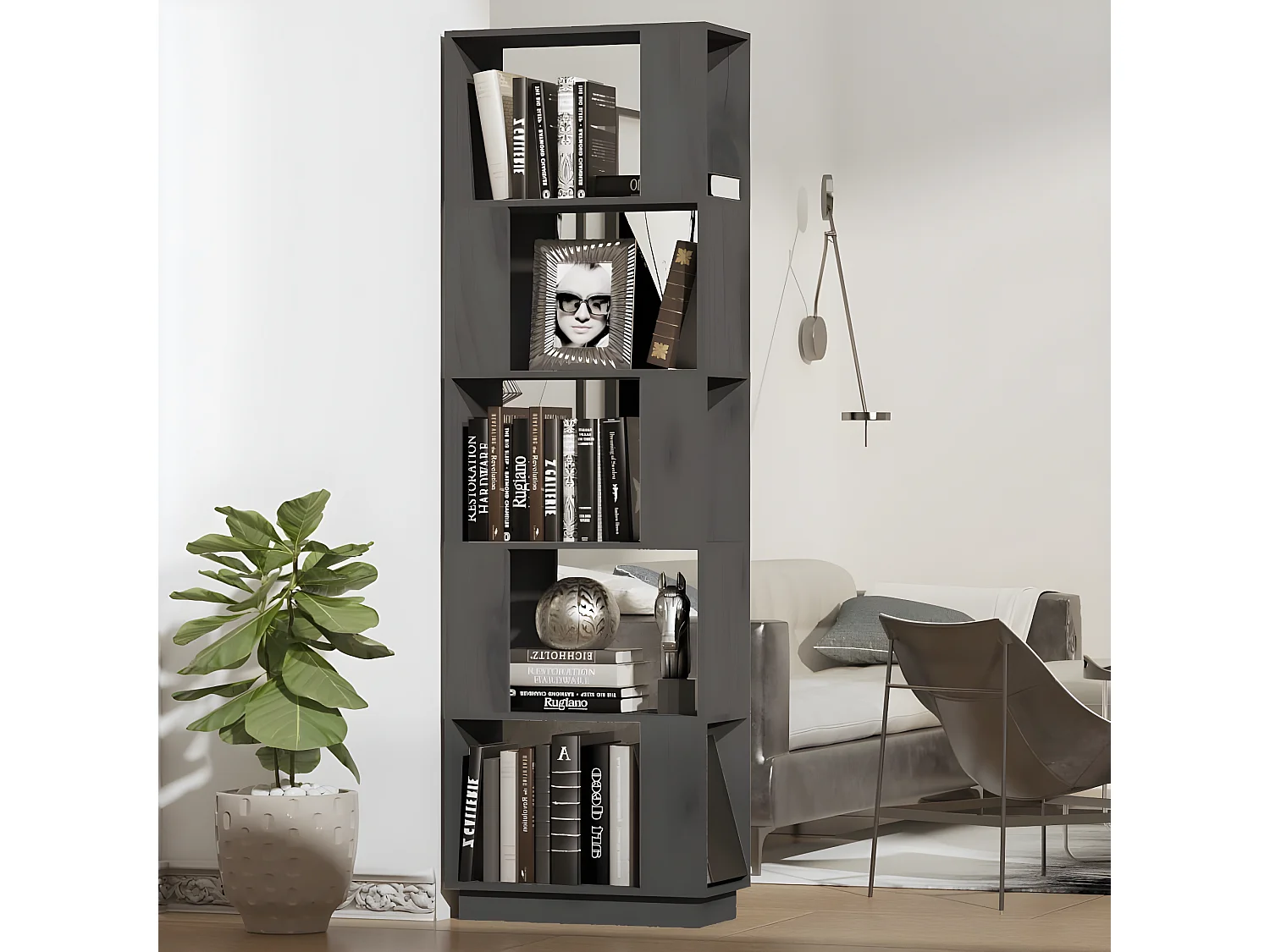 Bibliothèque/Séparateur de pièce Gris 51x25x163,5 cm Pin solide