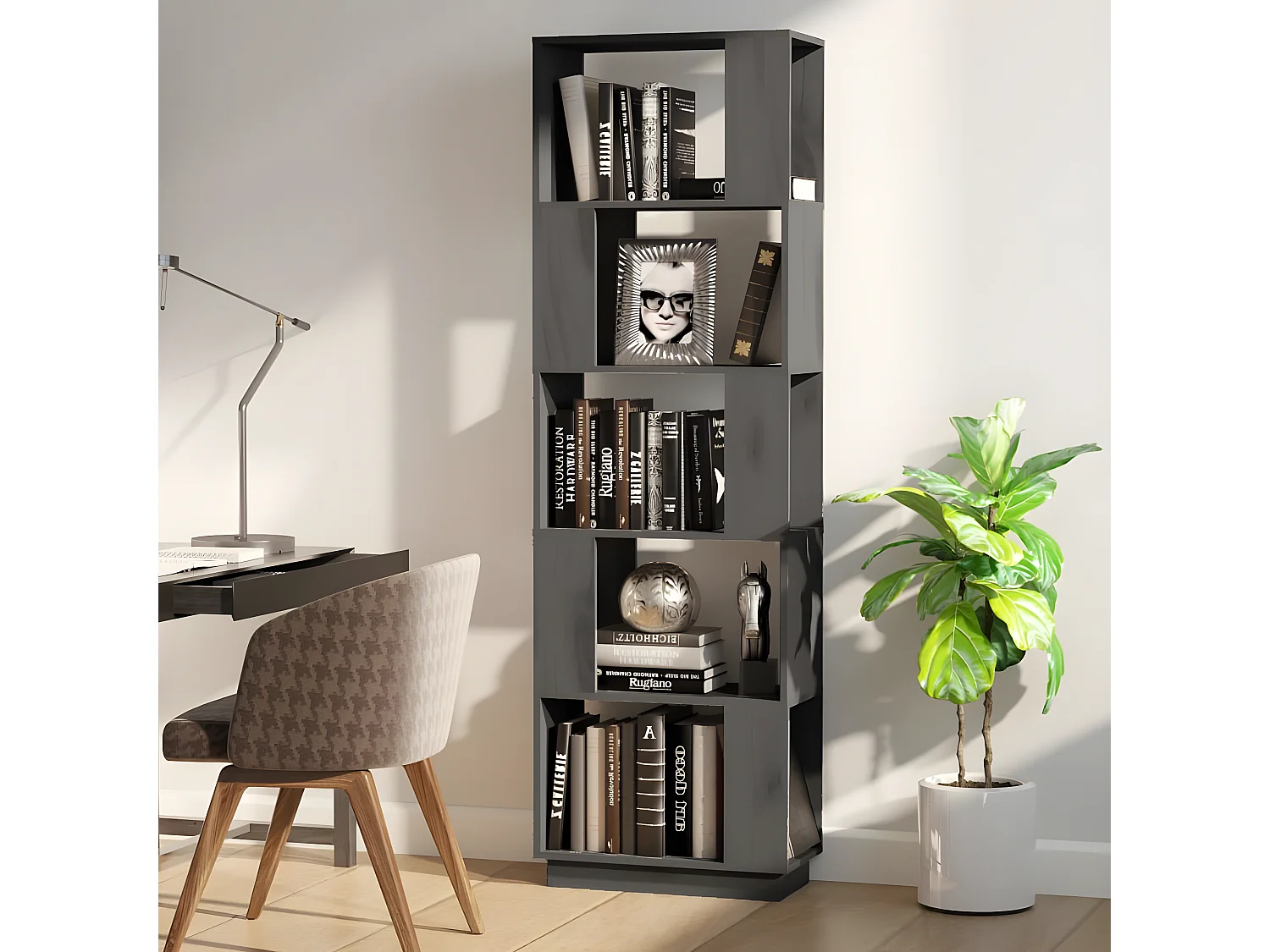 Bibliothèque/Séparateur de pièce Gris 51x25x163,5 cm Pin solide