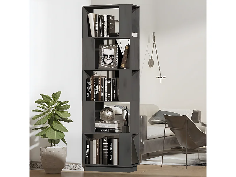 Bibliothèque/Séparateur de pièce Gris 51x25x163,5 cm Pin solide