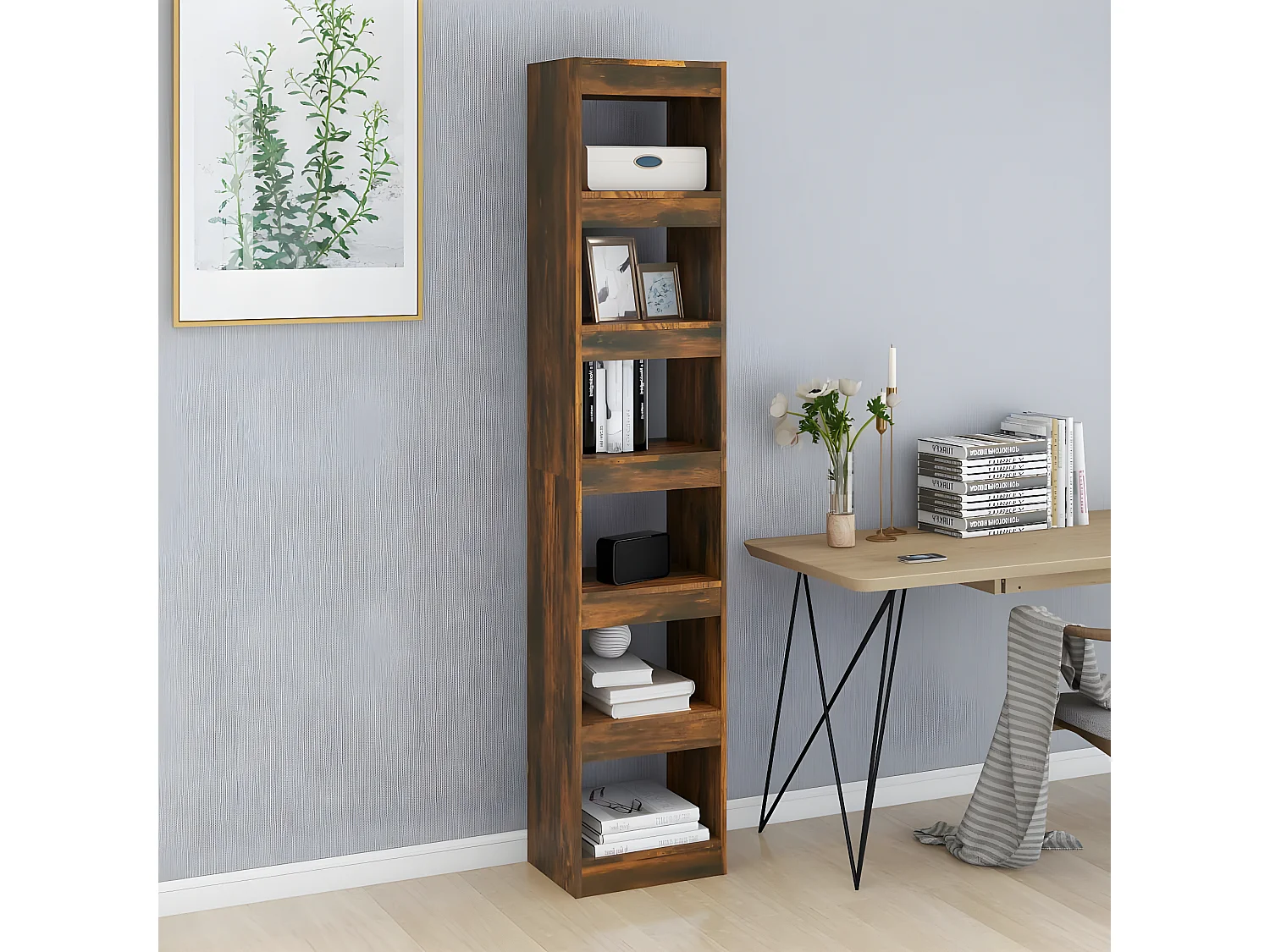 Boekenkast/kamerscherm 40x30x198 cm gerookt eikenkleurig